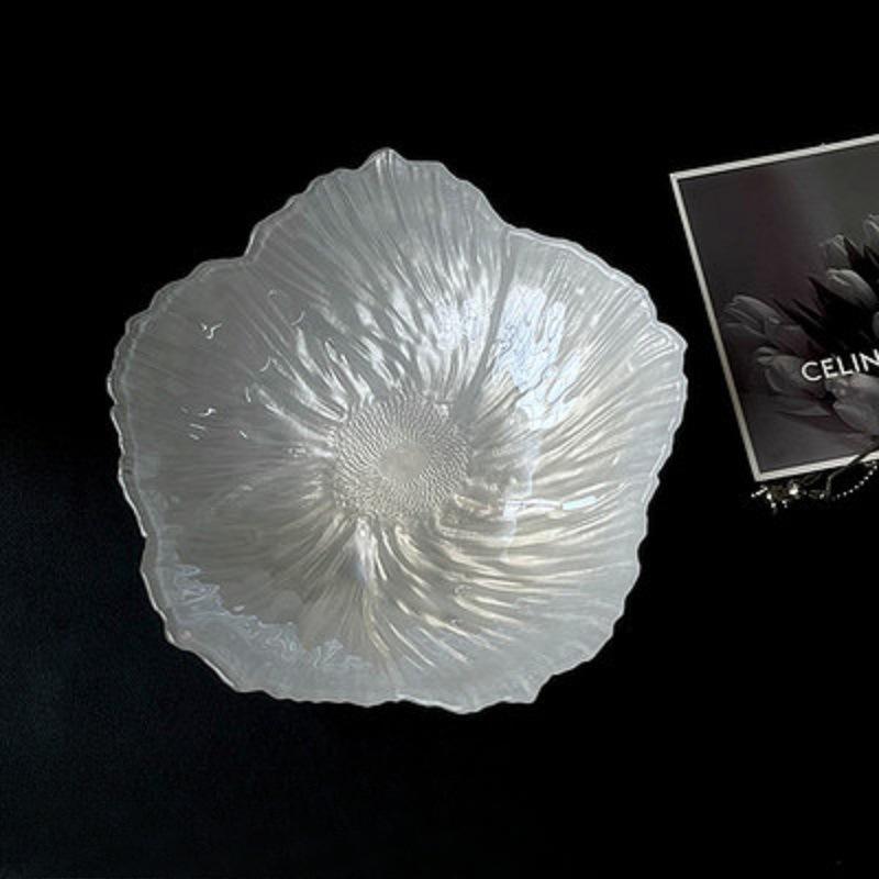 European Style Flower Crystal Glass Fruit Tray Large Household Simple Tea Tray Snack Tray Pearl White Simple Style