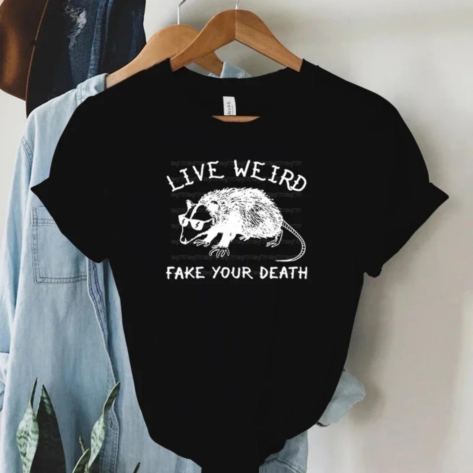 Opossum Live Weird Fake Your Death Graphic Tee Women Funny Animal T-shirts Possum Eat Trash Print Tops Short Sleeve 1232 XXXXXL разноцветный