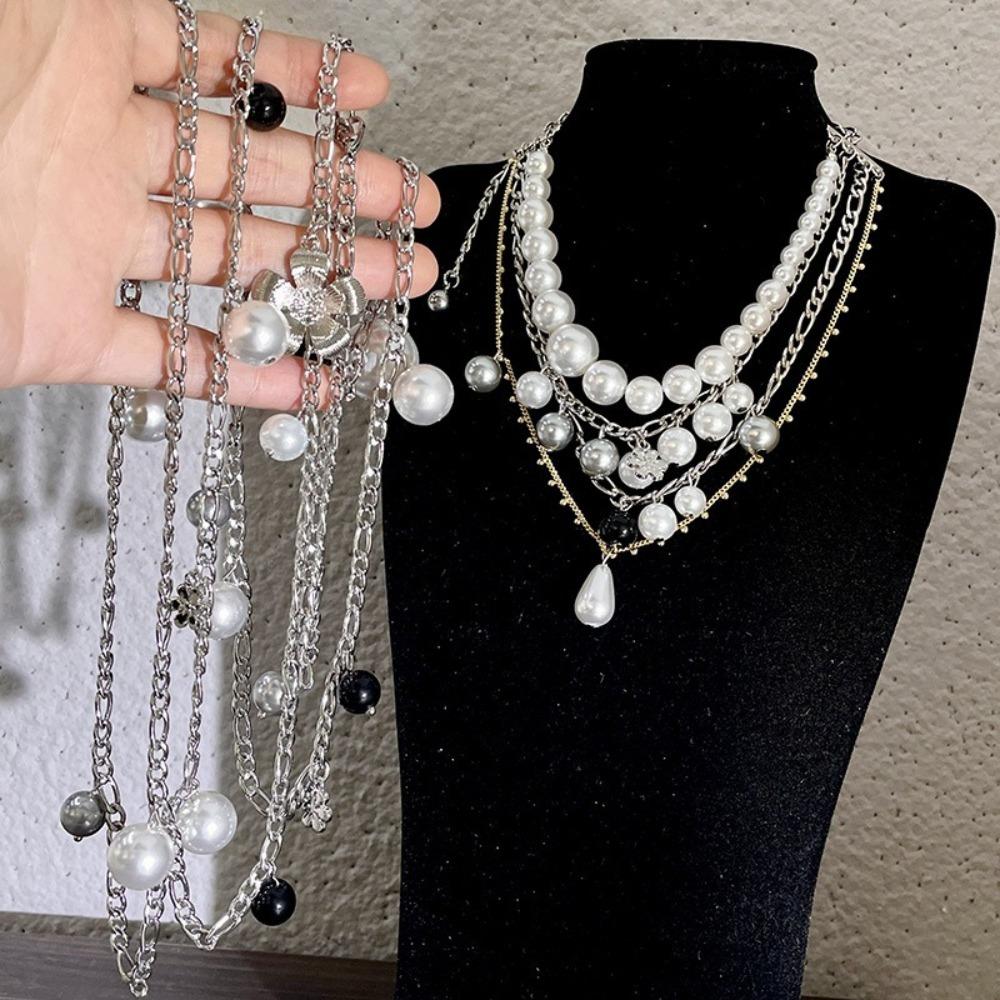 Choker Clavicle Chain Women Flowers Pendant Sweater Chain Pearl Multilayer Necklace Girls