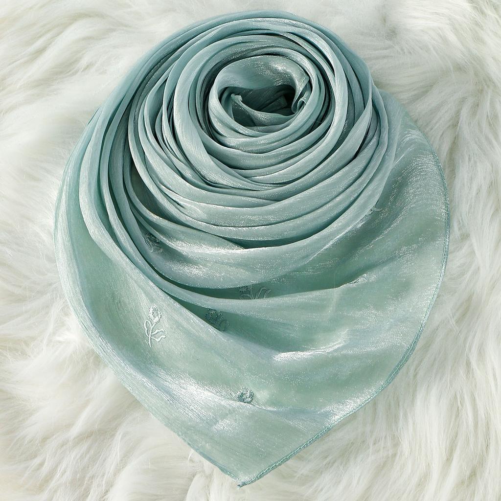 Fashion Embroidery Silk Crinkle Hijab Scarf Women Shimmer Shawls Plain Muslim Women Hijabs Islam Turban Pleated Scarf Ramadan