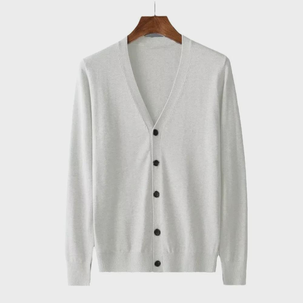 Men's V-Neck Knitted Cardigan: Business Casual Solid Color Sweater for Spring & Autumn