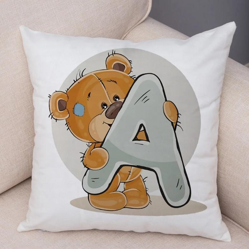 Cute Cartoon Bear Animal Cushion Cover for Sofa Children Room English Letter Print Pillow Case Short Plush Pillowcase 45x45cm
