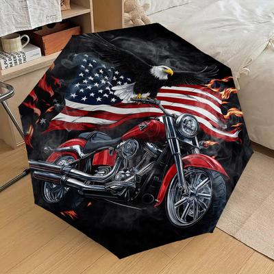 1pc Motorcycle Flag Pattern Umbrella Design Automatic Opening and Closing Umbrella, High-quality Travel Umbrella,  C1128114