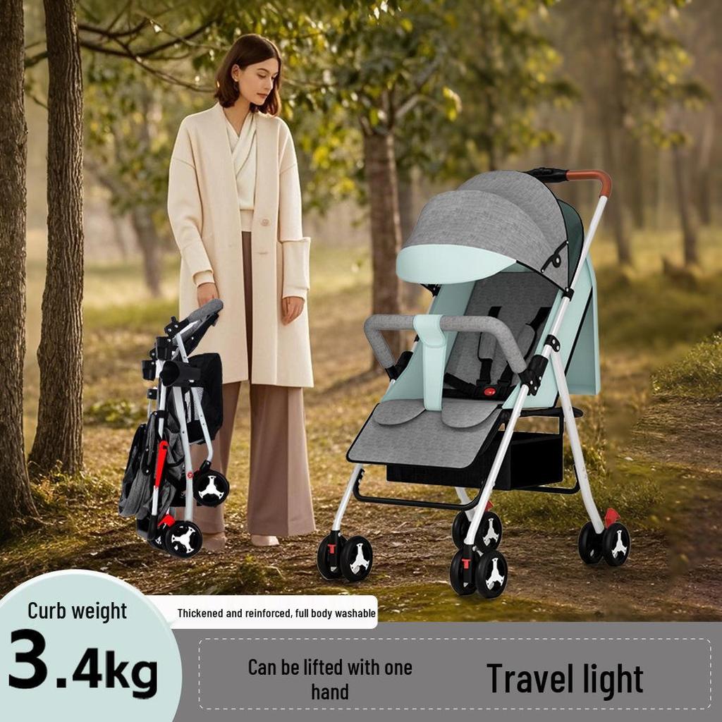Leichter faltbarer Kinderwagen: Verstellbar, Sit-up, Vierräder, Ein-Knopf-Faltung