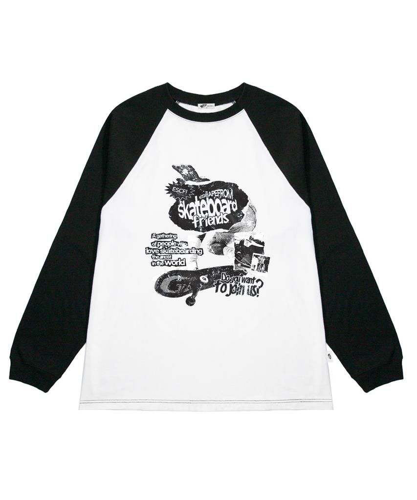 ESCAPEFROM Skateboarder Friends Print Long Sleeve Black