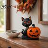 Decorative Resin Statues Halloween Black Cat Pumpkin Skull Statue, Cute Decoration for Durable Party Supplies Indoor Outdoor Yard Table Decor, Festive