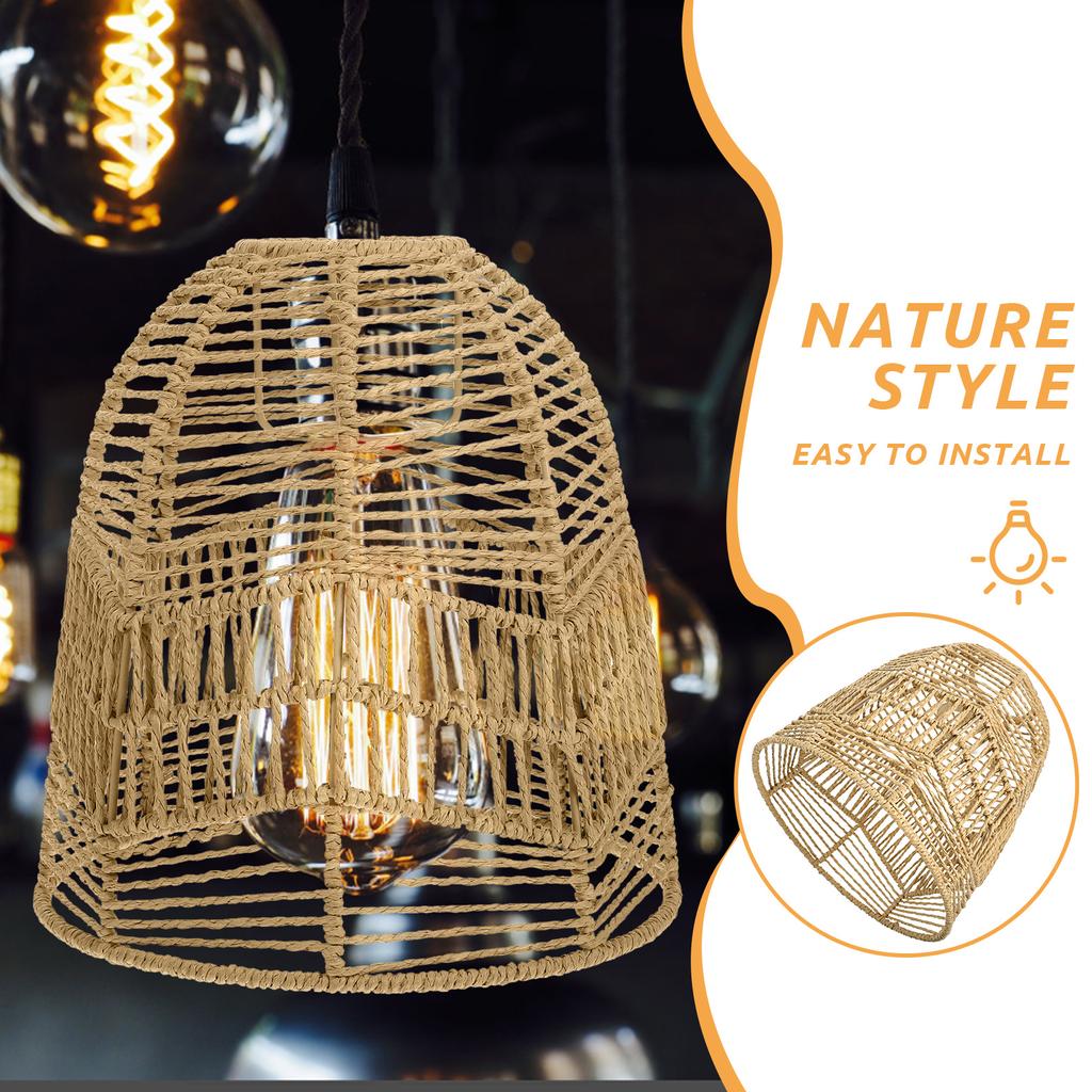 Imitation Rattan Woven Lampshade Chic Modern Style for Chandelier Living Room Tea Room Lamp Decor Ceiling Light Cover