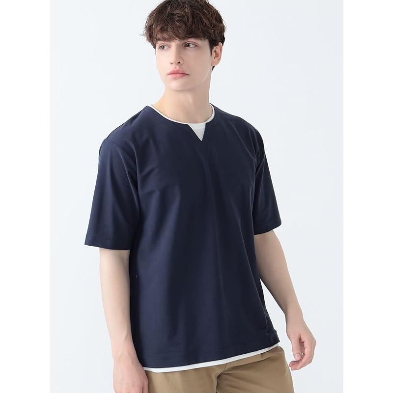 [Beams Heart] S/S TEE Cool touch sensation key neck layered T-shirt men's NAVY M 42040333639