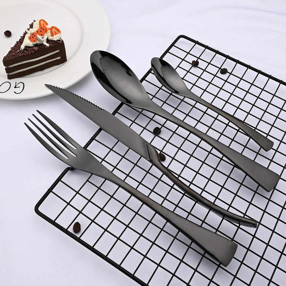 Ny design 18/10 bestick i rostfritt stål Silver Svart Bestick Middagskniv Gaffel Dessertsked Bestick Mat Bestick Dropship