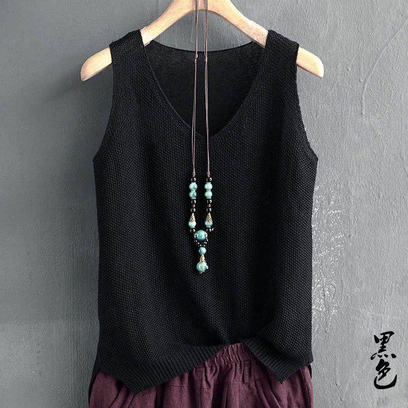 

- catty loose large size sling vest women s summer knitted bottoming shirt ice silk sleeveless T-shirt with top s recommended 40-47.5kg чёрный