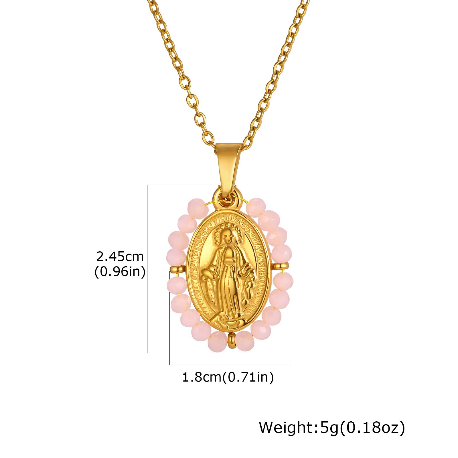 

Vnox Gold Plated Stainless Steel Imitation Pearl Virgin Mary Necklace Pendants, Natural Stone Oval Shape Virgin Mary pendant