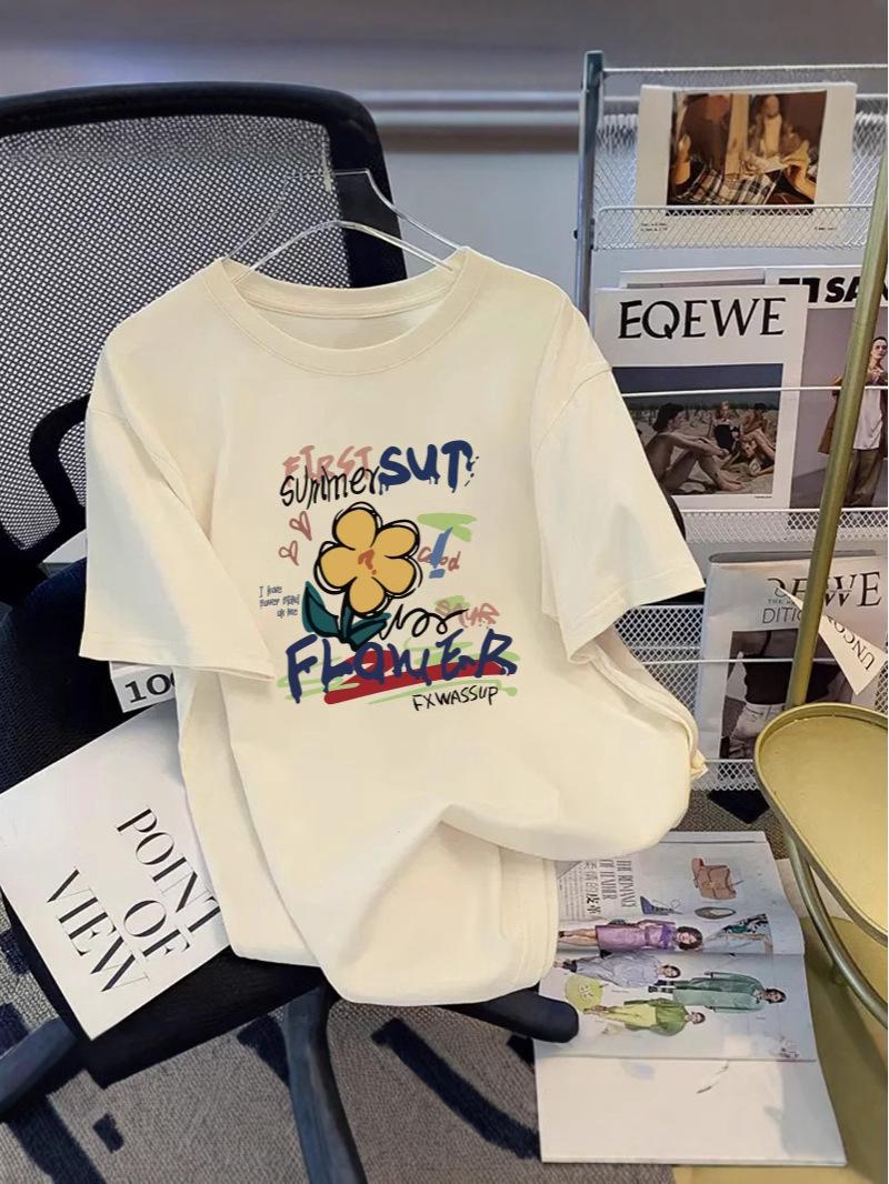 

Retro Style Women s Summer Oil Painting Casual Loose Fit T-Shirt XL синій/кобальтовий