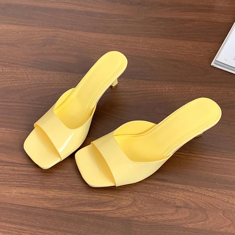 

Fashion Women Slippers High Heels Shoes Fashion Dress Woman Sandals 2025 Summer New Elegant Slides Casual Flip Flops Luxury Mujer Pumps 35 жёлтый
