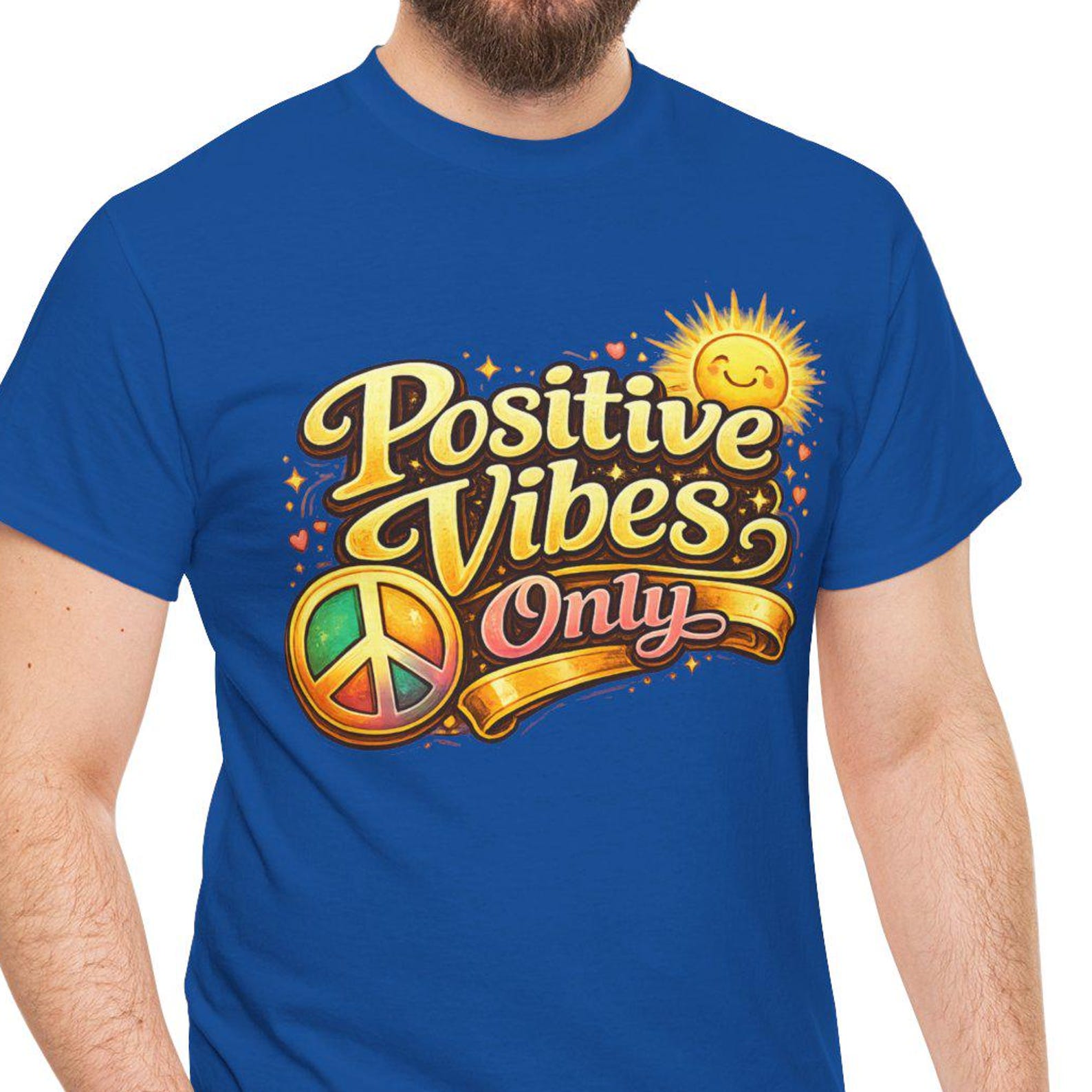 Positive Vibes Only T-Shirt | Peace Sign Retro Sunshine Typography 4XL