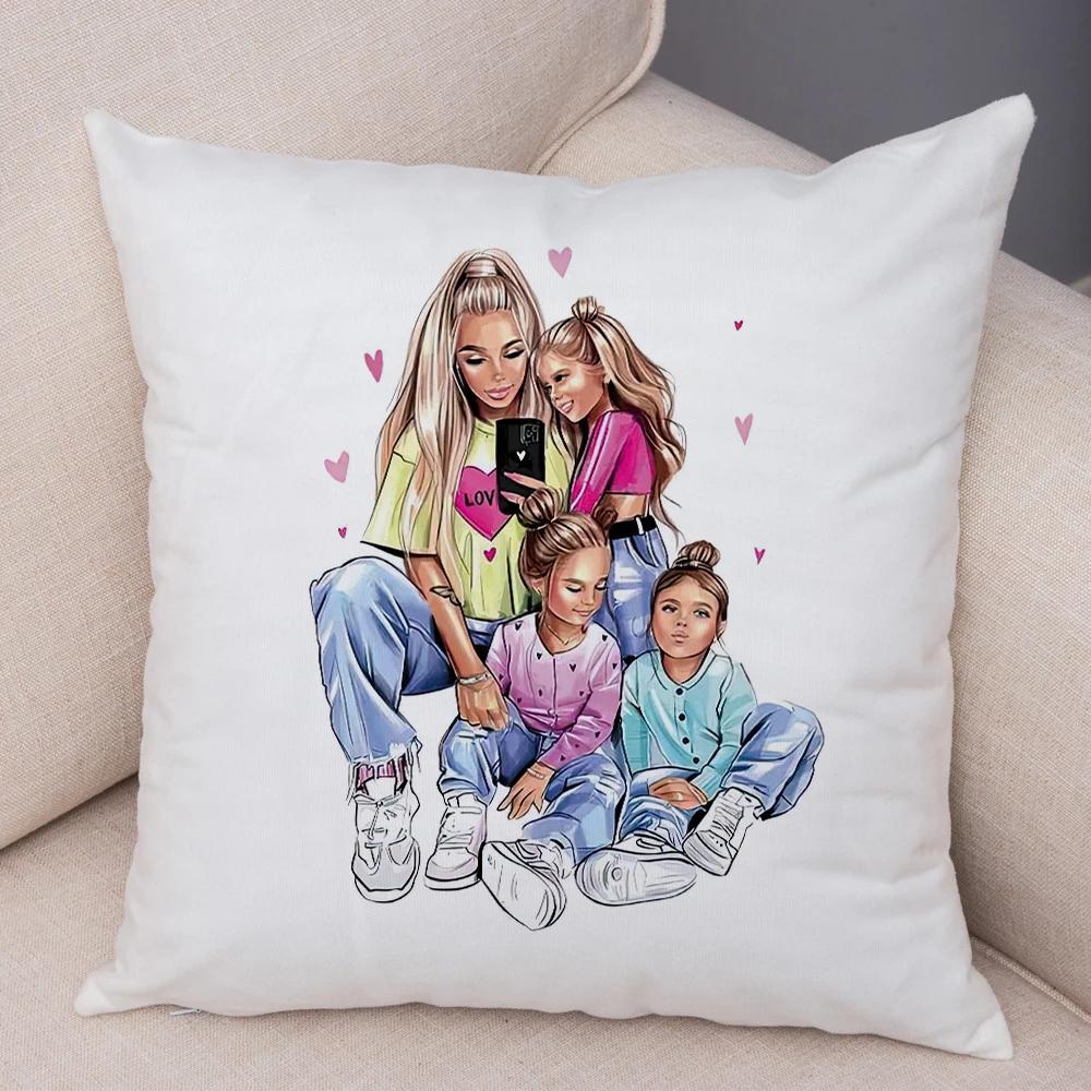 Beautiful Super Mother and Baby Pillow Case  Decor Cartoon Women Cushion Cover for Sofa Home Short Plush Pillowcase 45x45cm