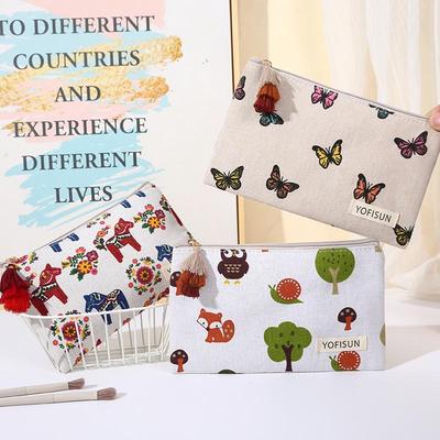 Trousse de Maquillage Florale Grande Capacité Transfrontalière avec Pompons - Trousse de Toilette et Porte-Crayons pour Femmes