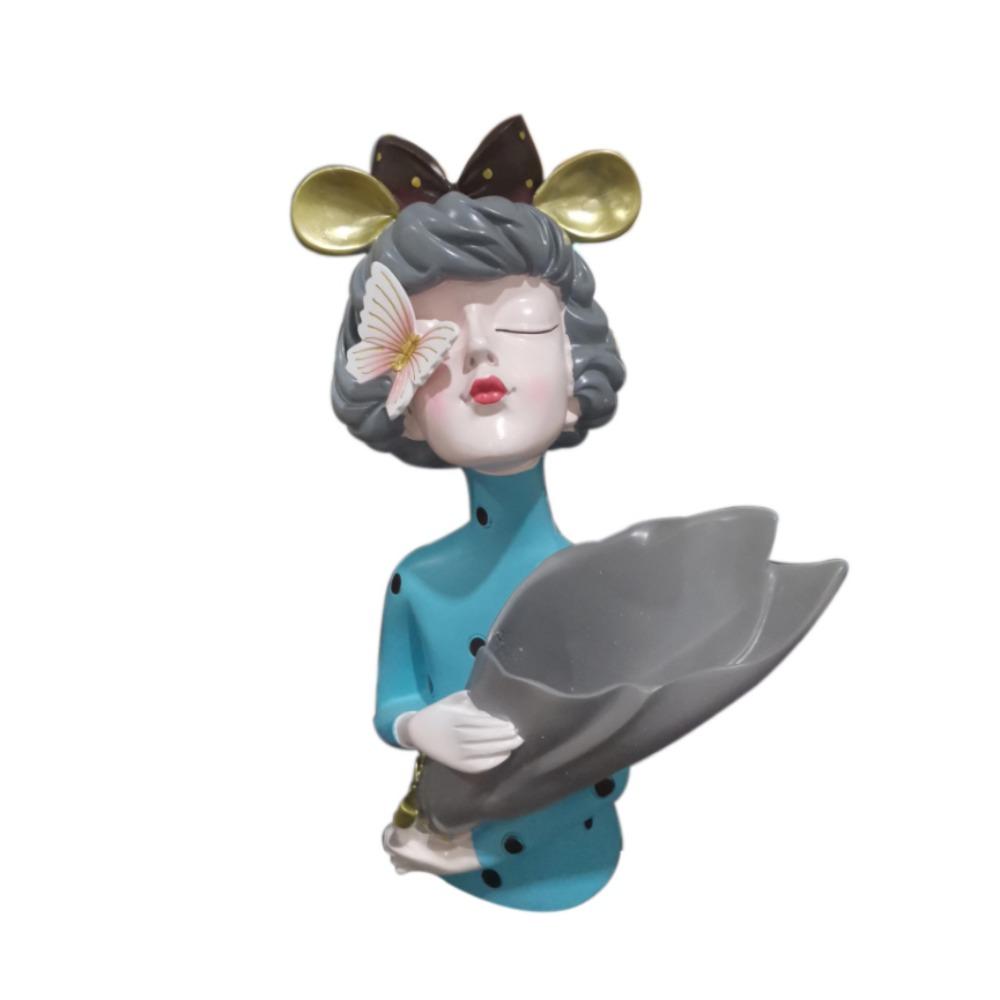 Nordycka Elegancka Statuetka Dziewczynki z Kwiatami Dekoracyjna Kreskówkowa Rzeźba Dziewczynki z Motylem Ręcznie Robiona Wazonik Dziewczynka Ozdoba Salon