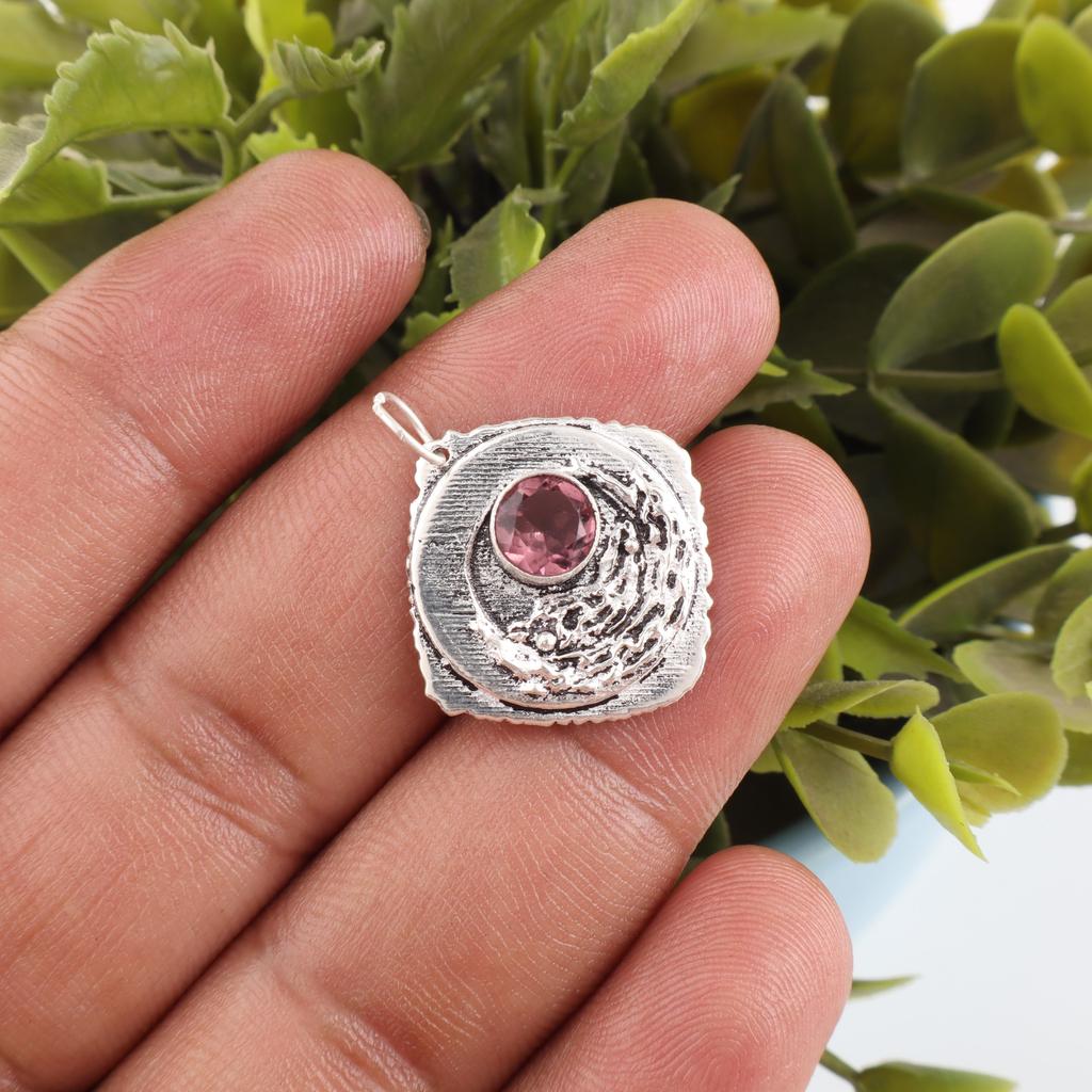 Rhodolite Gemstone Jewelry, Handmade Silver Pendant, 925 Solid Sterling Silver Pendant For Mother's Gift