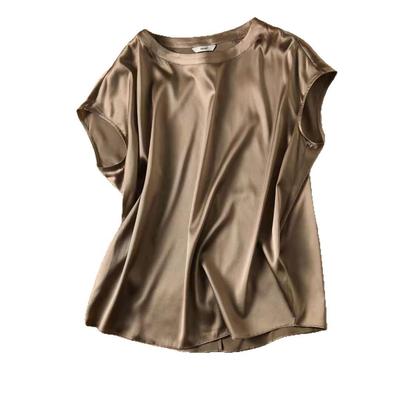 Satin T-shirt for Women with Summer Outfits, New Rotator Sleeve Pullover Top Loose Inner Bottoming Shirt