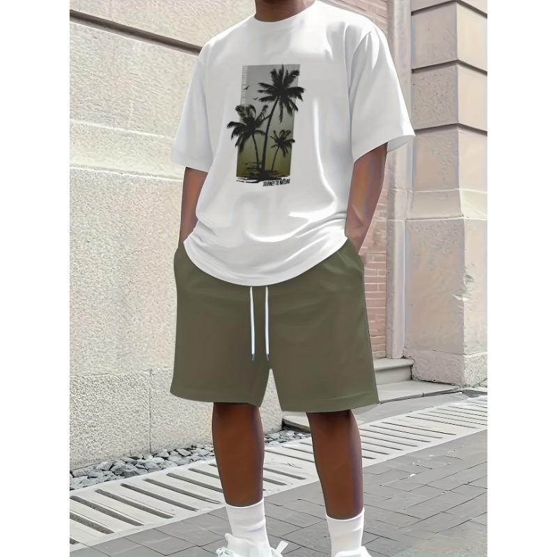 Men's Fashionable Two-piece Round Neck Short-sleeved Shorts Set, Summer Casual and Comfortable Sportswear for Men
