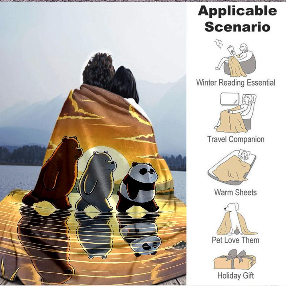 1pc We Bare Bears Flannel Throw Blanket Lightweight Soft Warm All Season Blanket for Sofa, Bed, Travel,L1028151