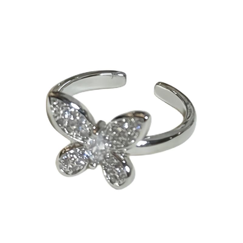 Niche Design Butterfly Rose Blue Zir*****Pen Ring Stacked With Personalized Light Luxury High-End Ring Woman