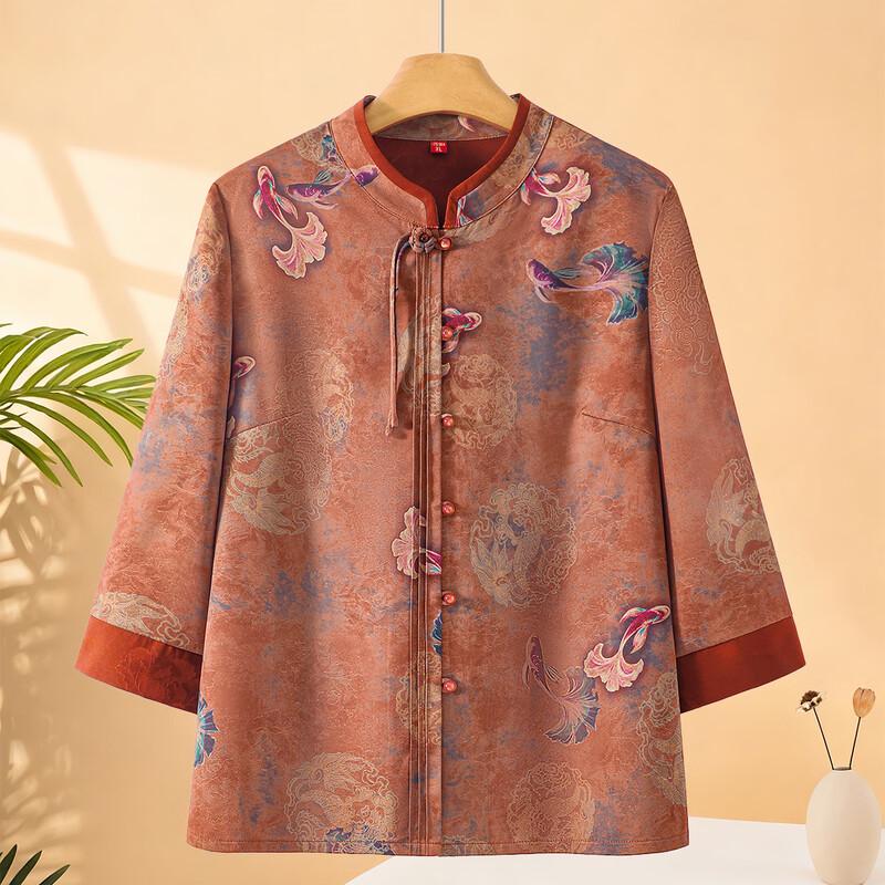 Women s Mid-Age Spring/Summer Round Neck Cardigan Shirt XL