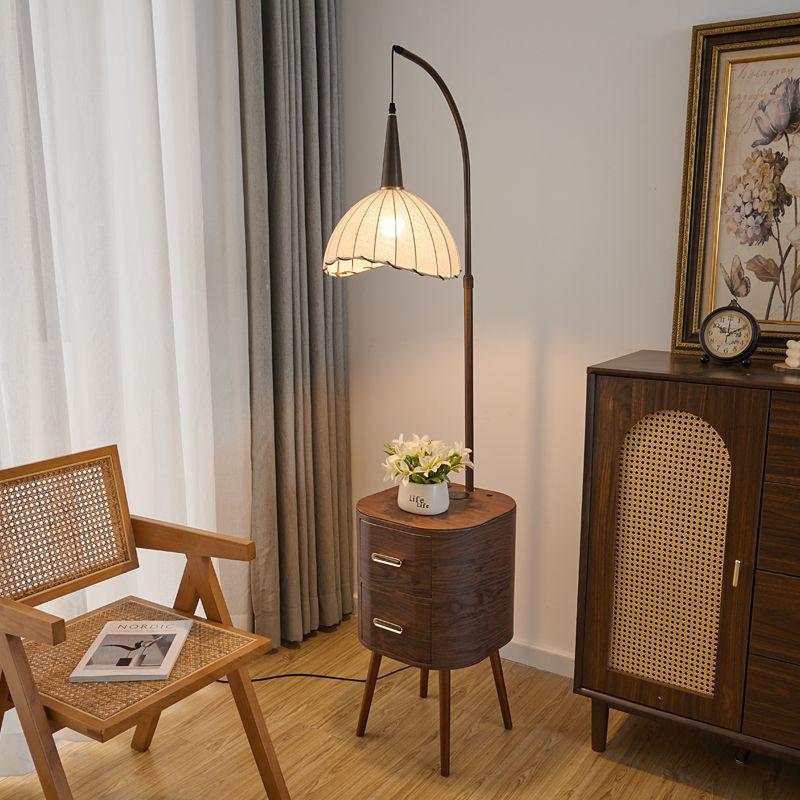 American Retro Style Floor Lamp with Drawer and Side Table for Living Rooms and Bedrooms