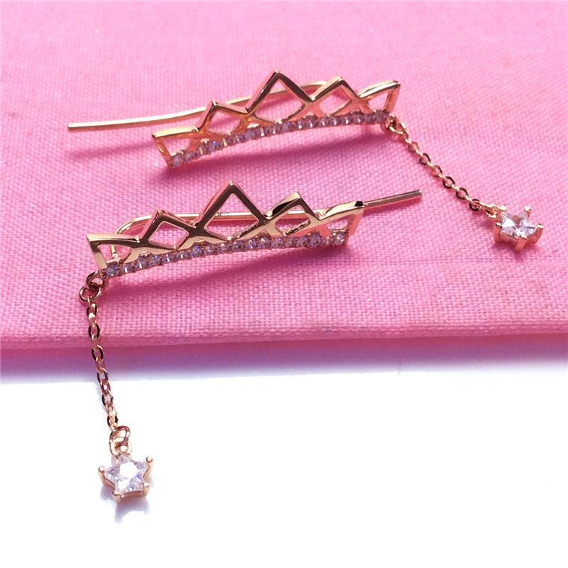 Purple Gold Tassel Zircon Star Earrings Exquisite Fashion Trend Plated Rose Gold Earrings Women