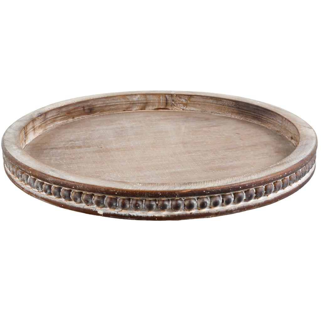 Round Wood Tray Rustic Wood Beaded Tray Elegant Serving Tray Decorative Coffee Table Tray Home Decor Kitchen Storage Tray