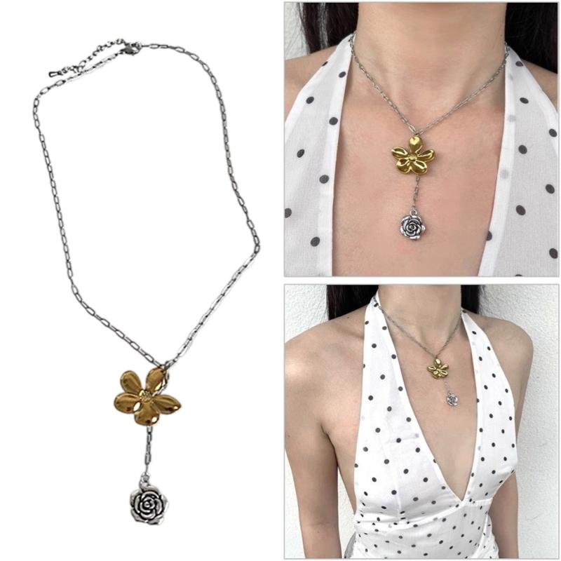 Fashionable Floral Pendant Necklace Women's Exquisite Necklace Jewelry Floral Pendant Neck Chains Accessory Ornament