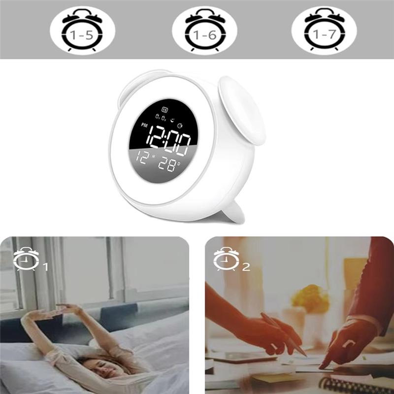 M-Modern-Digital Alarm Clock With Sunrise Sunset Light Rechargeable Simulation Colorful Atmosphere Light For Bedroom Awakening