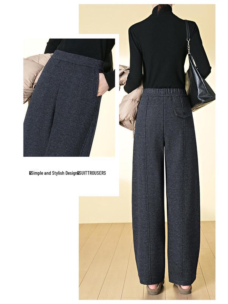 Women's Winter Thickened Velvet Wide-Leg Wool Pants - High Waist Slimming Casual Straight Leg Design.
