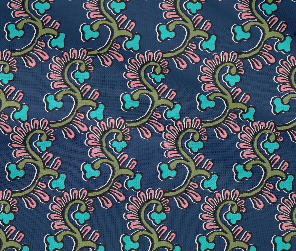 oneOone Cotton Flex Fabric Spiral & Floral Block Printed Craft Fabric BTY 40 Inch