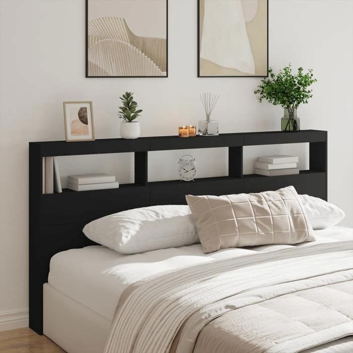 VidaXL Armoire Tête de Lit avec LED, Tête de Lit avec Compartiment, Meuble de Rangement Chambre à Coucher, Accessoire de 839218