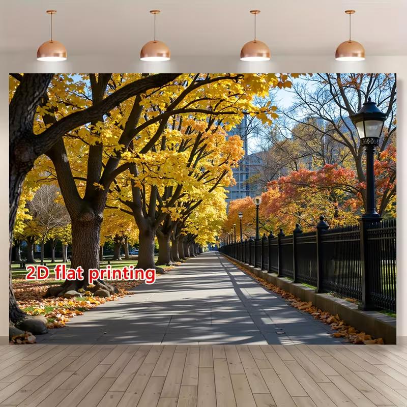 

2D Golden Autumn Alley Backdrop Cloth 2D Flat Printing Maple Tree Photography Background 47.2x31.5inch/120*80cm