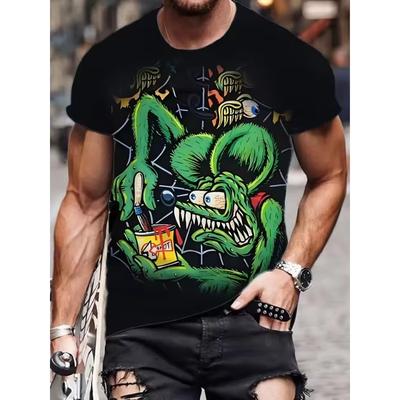 Zabawna Koszulka Męska Letnia Outdoor Okrągły Dekolt Krótki Rękaw Top Kreskówka Drukowana 3D Ulica Luźna Koszulka Męska Odzież Oversize