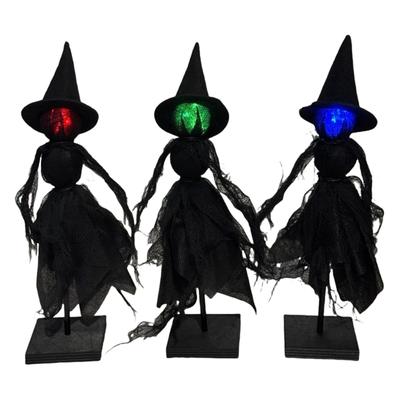 3 Piece Set Vintage Witch Statues with 3 LED Color Perfect For Horror Indoor Halloween Home Table Centerpieces Decors