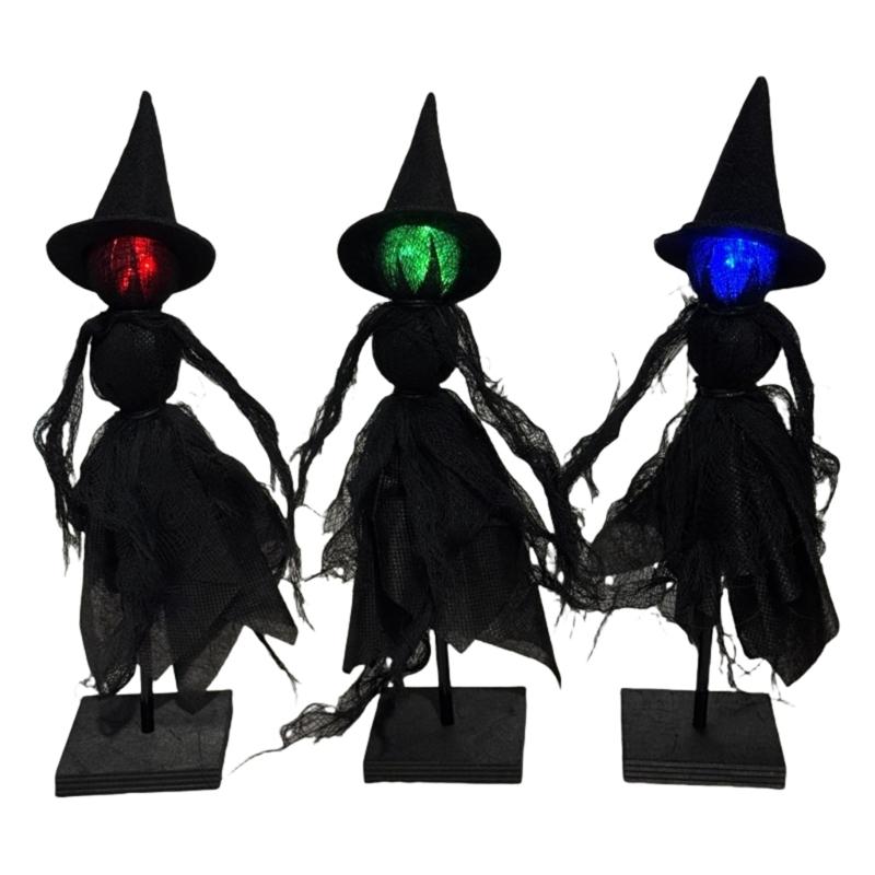 

3 Piece Set Vintage Witch Statues with 3 LED Color Perfect For Horror Indoor Halloween Home Table Centerpieces Decors 1