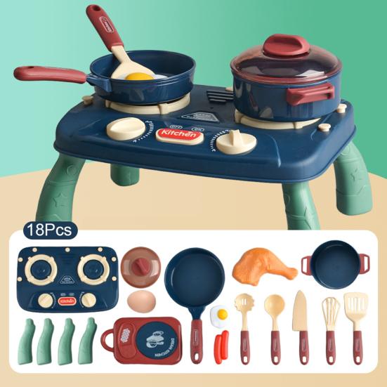 1 Set Mini Kitchen Cooking Playset Adjustable Knob Stove with Sound Light Cookware Utensils Accessories Toddlers Children Chef Pretend Play House Toys