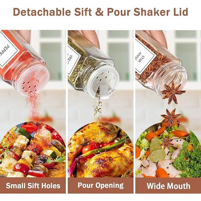 1/2 Stück 120ml Quadratische Luftdichte Glasbehälter mit Bambusdeckel Gewürzbehälter Salz-Pfefferstreuer Gewürzorganizer