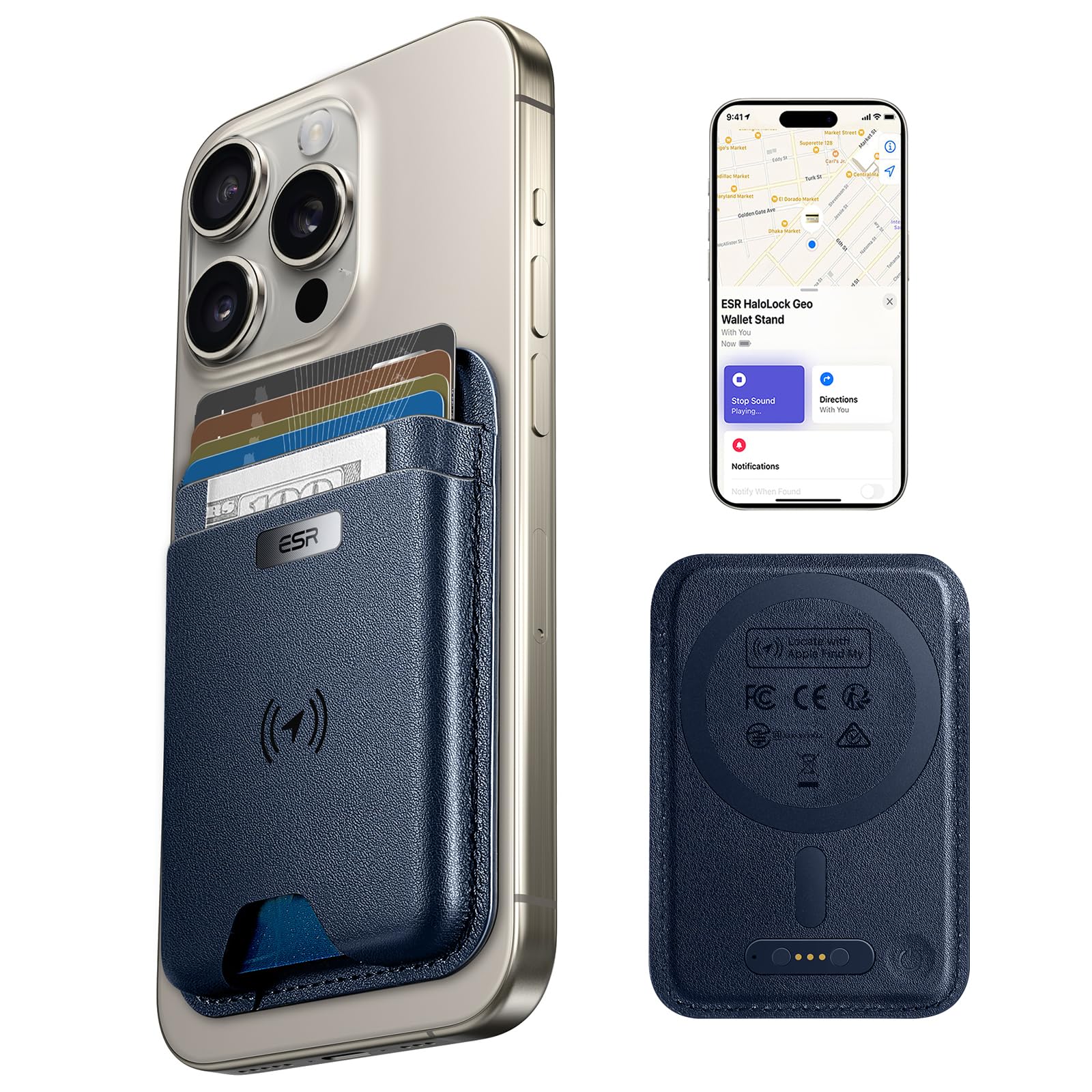 

ESR Картхолдер MagSafe с Find RFID Сильный магнитный кошелек для кошелька Совместим с серией iPhone Совместим с темно-синим My, Блокировка, 5 карт