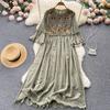 RUGOD French Retro Ethnic Embroidered Round Neck Flared Sleeve Dress Women's Loose Temperament All-match A-line Long Dress