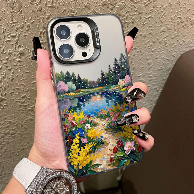 Bergwald Blumenmeer Landschaft Laser Handyhülle Für iPhone 13 12 Mini Pro Max 17 16 Pro Max 15 11 14 Pro Max Plus Rückseite