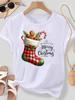 (Asian Size) Merry Christmas New Year Women's Top T Tee Festival O-neck Plaid Tree Style Clothing Print Fashion Ladies Graphic T-shirts
