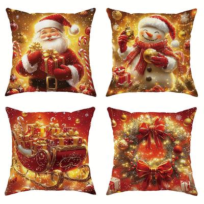 Christmas Decoration Pillowcase Santa Claus Carriage Snowman Garland Pattern Suitable for Home Room Sofa Cushion Cover