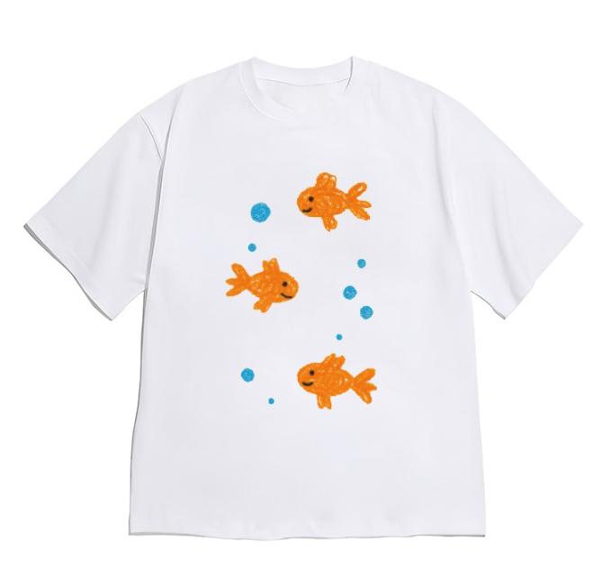 Korean Fashion Aesthetic Fish Print Tshirt for WOMEN Unisex Minimalist Hand Drawn Short Sleeve Crew Neck Tee Casual Versatile Top