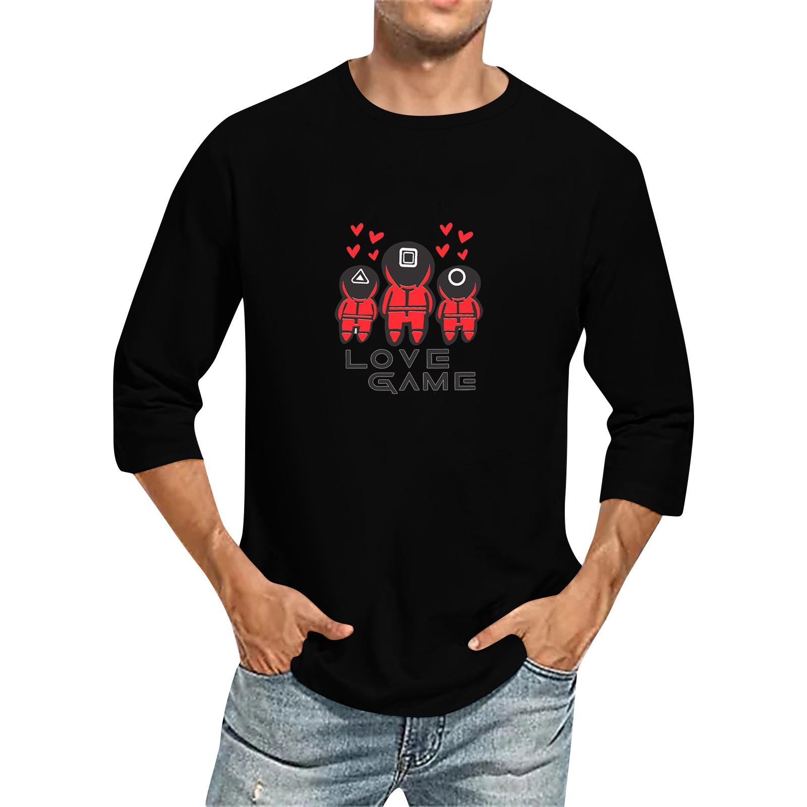 

Мужская повседневная модная футболка с круглым вырезом и рукавом три четверти M чёрный