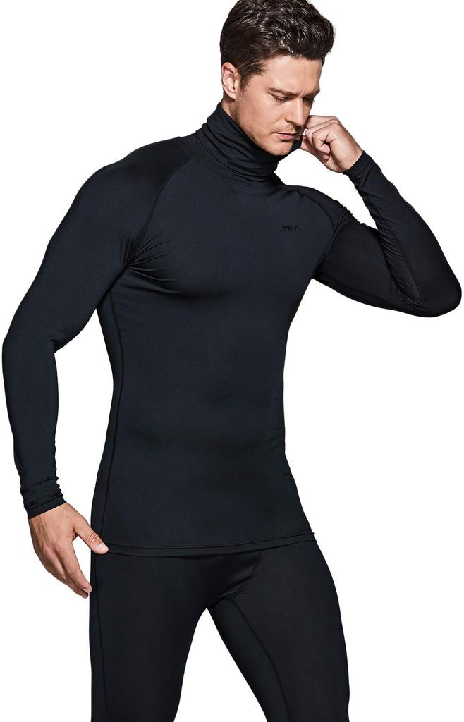 Tesla Long Sleeve Compression Undershirt with Mask UV Sports Turtleneck Base for and More Men's [Stretchable, Protection, Sweat-Wicking,
