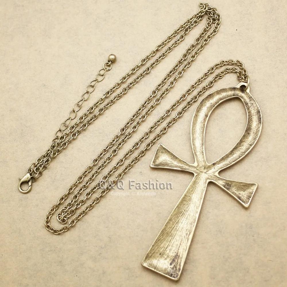 Retro Vintage Necklace Pendant Amulet Talisman Big Ankh Cross Men Women Stainless Steel Egypt Egyptian Key Life Jewelry Gift Hip Hop Rock Goth Gothic